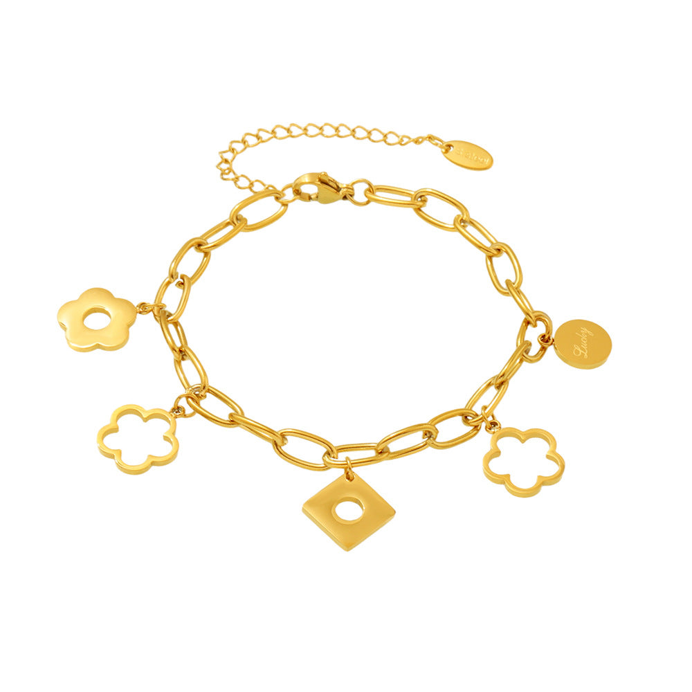 Trendy Stainless Steel 18K Gold PVD Plated Charm Bracelet for Party Occasions