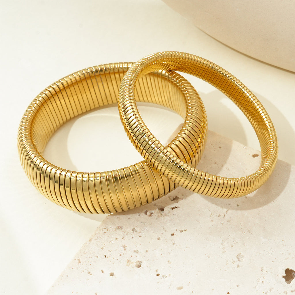 Women's Cute Stainless Steel Bangle with 18K Gold Plating Elastic Closure-Trendy Gift Jewelry