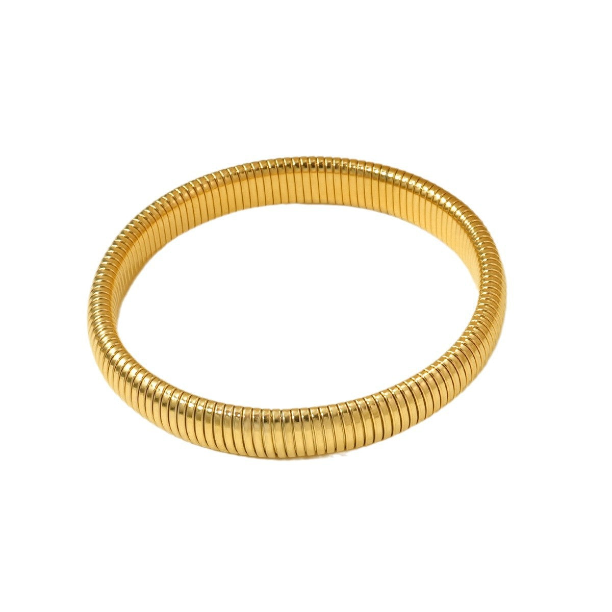 Women's Cute Stainless Steel Bangle with 18K Gold Plating Elastic Closure-Trendy Gift Jewelry