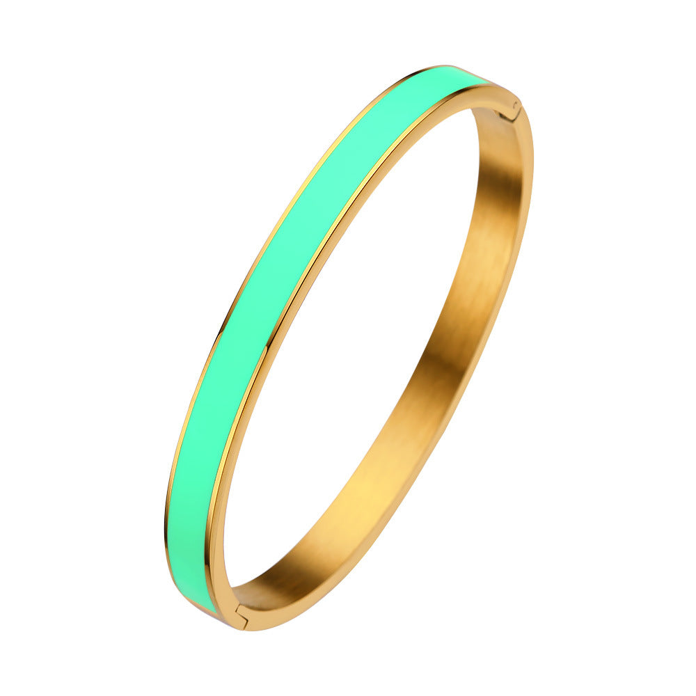 18K Gold PVD Plated Stainless Steel Fashion Bangles Colorful Enamel Open and Close Bangle