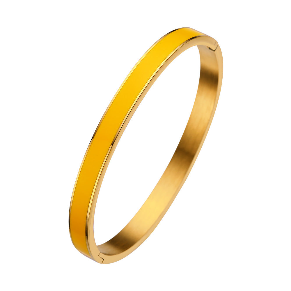 18K Gold PVD Plated Stainless Steel Fashion Bangles Colorful Enamel Open and Close Bangle