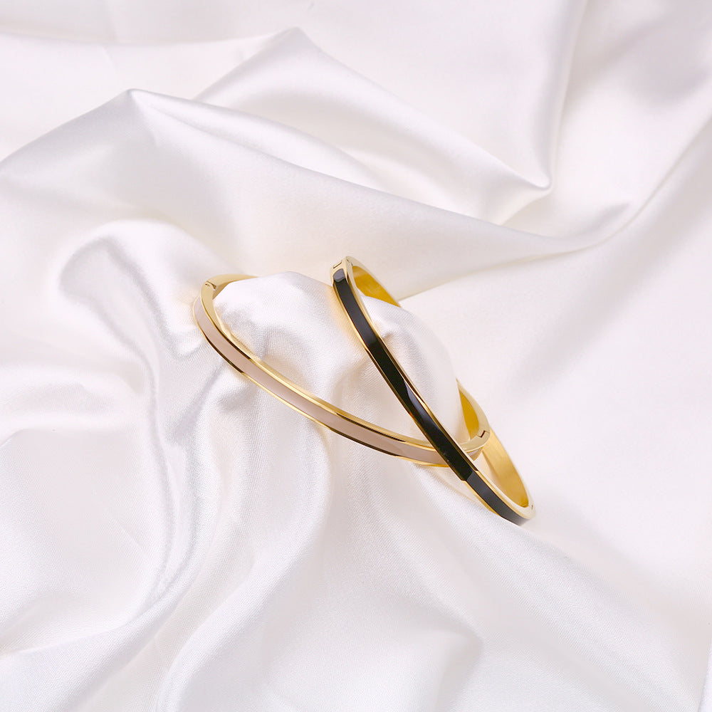 18K Gold PVD Plated Stainless Steel Fashion Bangles Colorful Enamel Open and Close Bangle