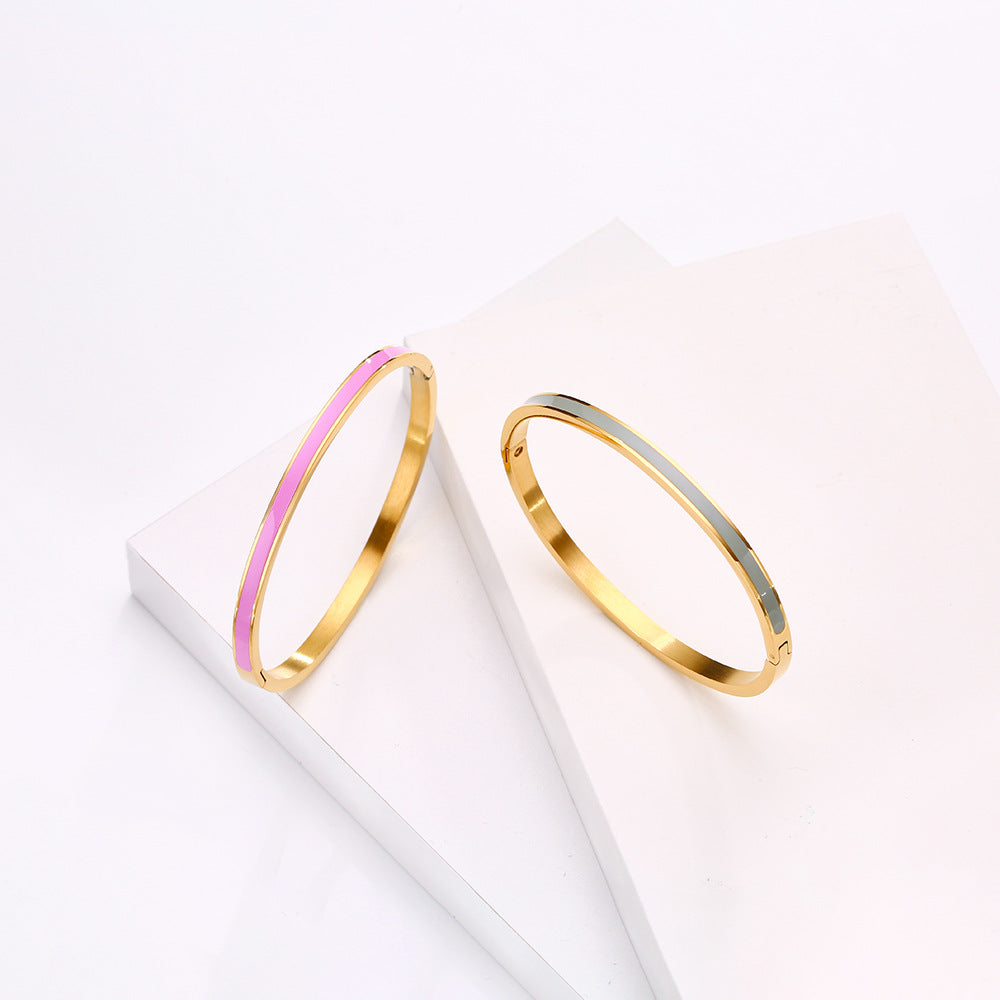 18K Gold PVD Plated Stainless Steel Fashion Bangles Colorful Enamel Open and Close Bangle