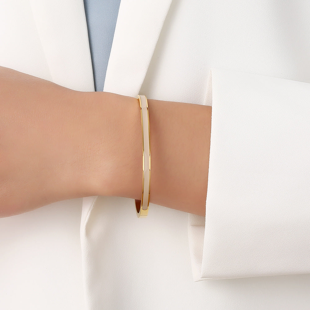 18K Gold PVD Plated Stainless Steel Fashion Bangles Colorful Enamel Open and Close Bangle