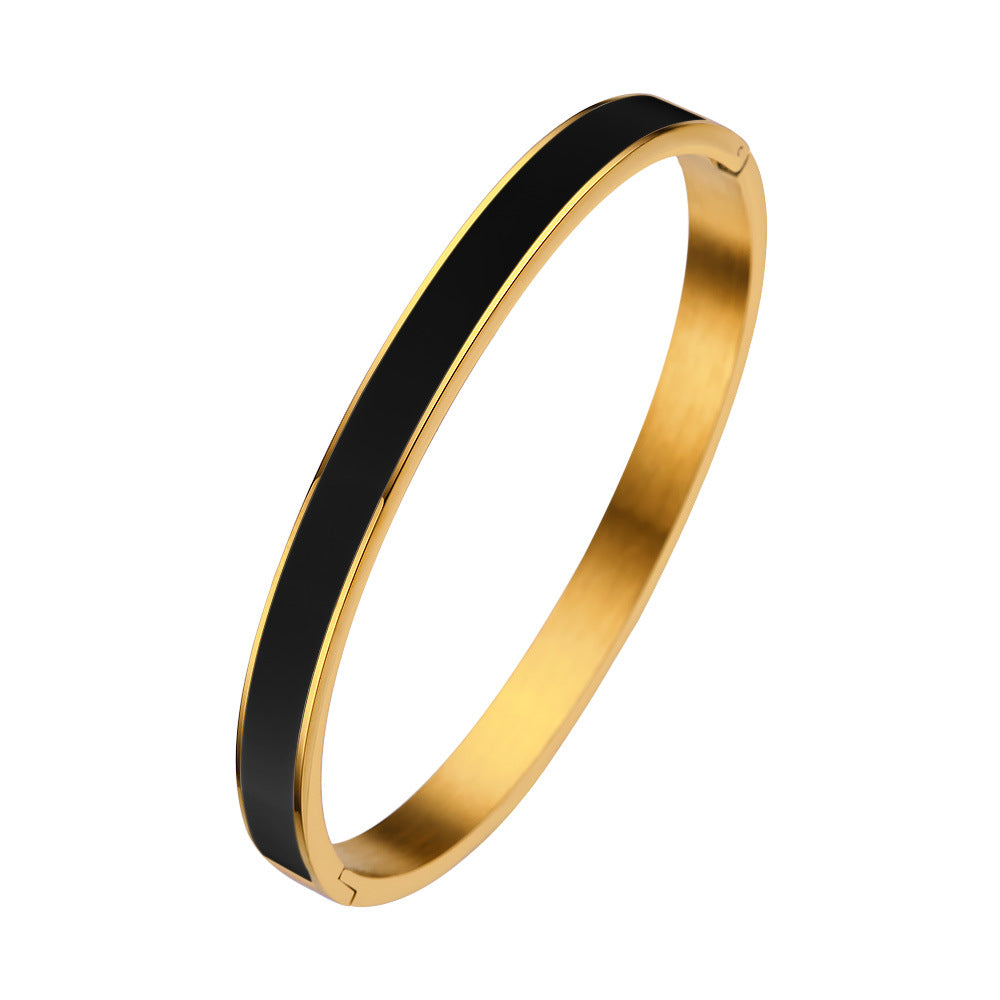 18K Gold PVD Plated Stainless Steel Fashion Bangles Colorful Enamel Open and Close Bangle