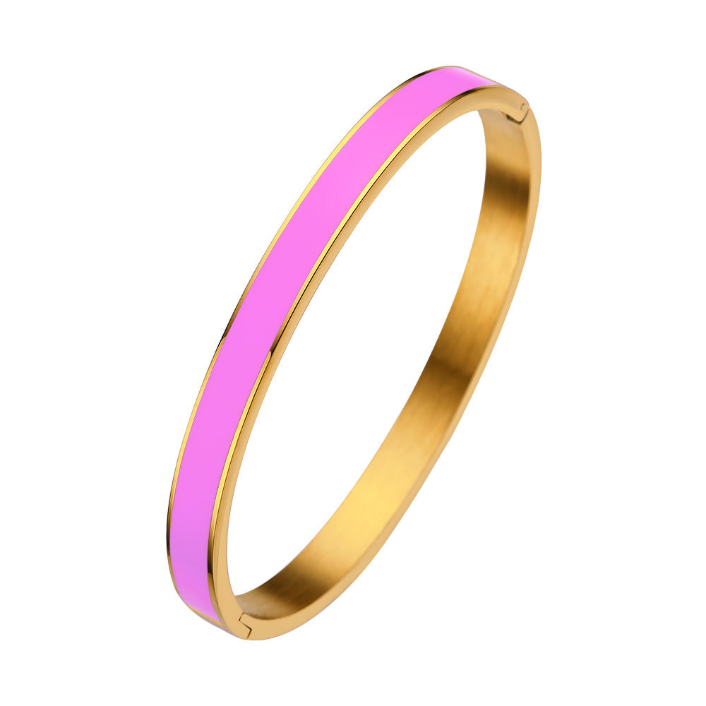 18K Gold PVD Plated Stainless Steel Fashion Bangles Colorful Enamel Open and Close Bangle