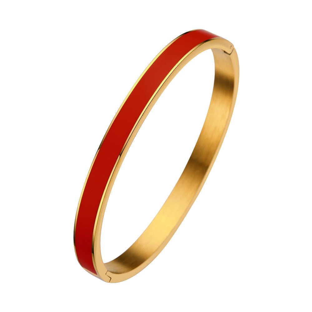 18K Gold PVD Plated Stainless Steel Fashion Bangles Colorful Enamel Open and Close Bangle