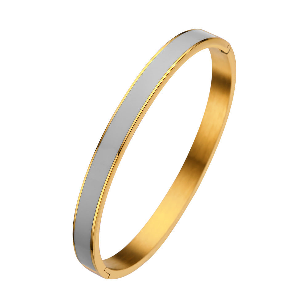 18K Gold PVD Plated Stainless Steel Fashion Bangles Colorful Enamel Open and Close Bangle