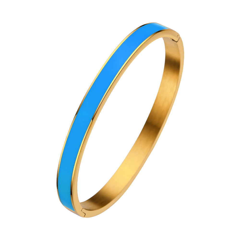 18K Gold PVD Plated Stainless Steel Fashion Bangles Colorful Enamel Open and Close Bangle