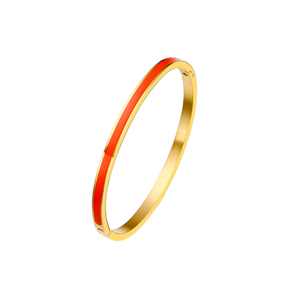 18K Gold PVD Plated Stainless Steel Fashion Bangles Colorful Enamel Open and Close Bangle
