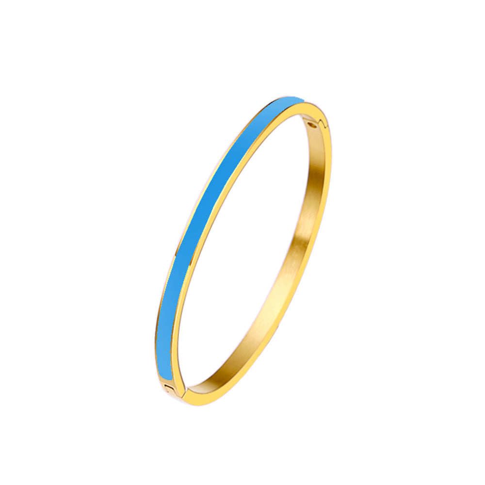 18K Gold PVD Plated Stainless Steel Fashion Bangles Colorful Enamel Open and Close Bangle
