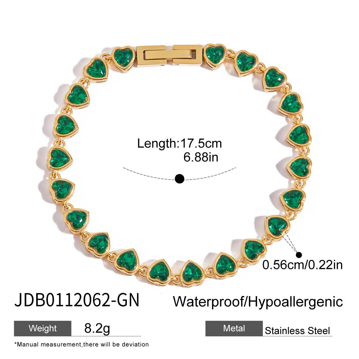Trendy Real Gold Plated Stainless Steel Bracelet Diamond-Shaped Green Zircons Holiday-Style Decorative Chain Crown-Shaped