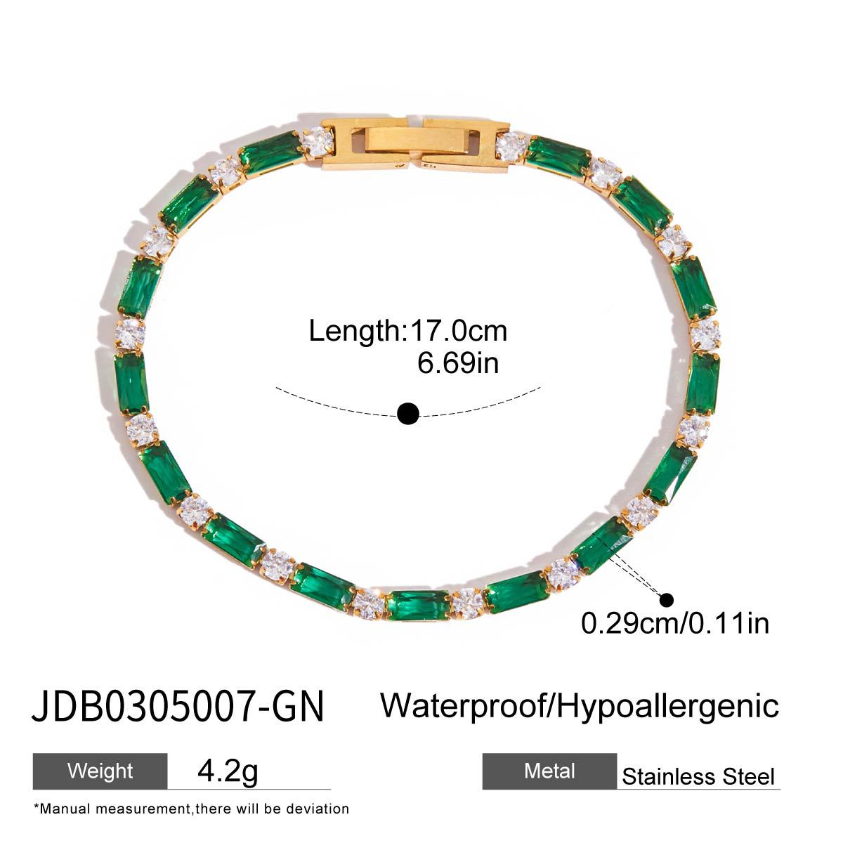 Trendy Real Gold Plated Stainless Steel Bracelet Diamond-Shaped Green Zircons Holiday-Style Decorative Chain Crown-Shaped