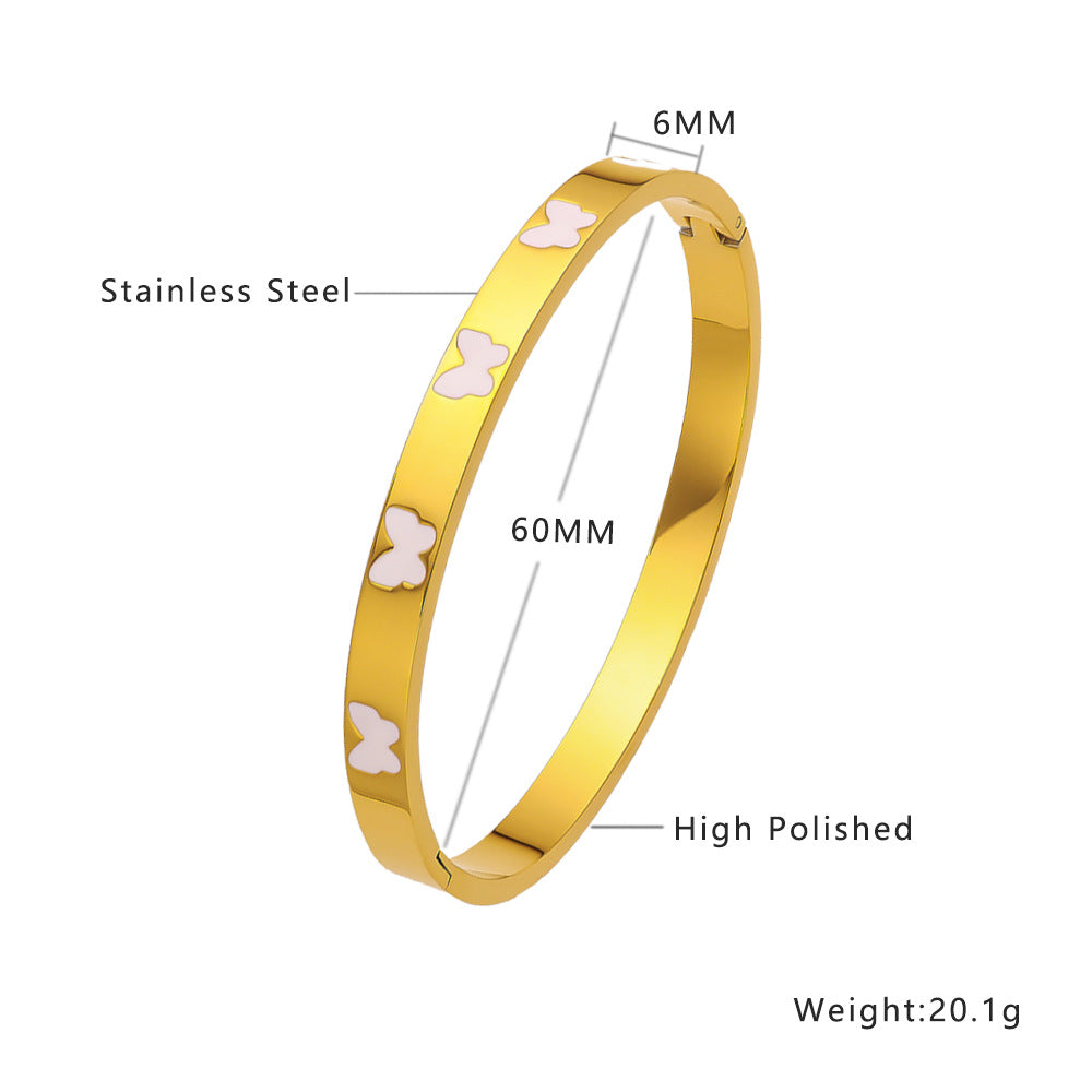18K Gold PVD Plated Stainless Steel Fashion Bracelets Colorful Enamel Butterflies Open Close Bangles for Girls