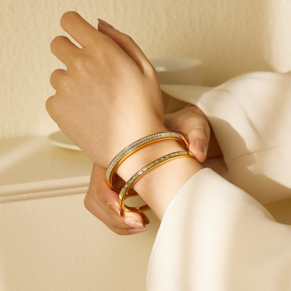 Stainless Steel 18k Gold PVD Plated Colorful Zirconia Gold Bangle Other Fashion Bracelets & Bangles Fashion Bracelets Bangles