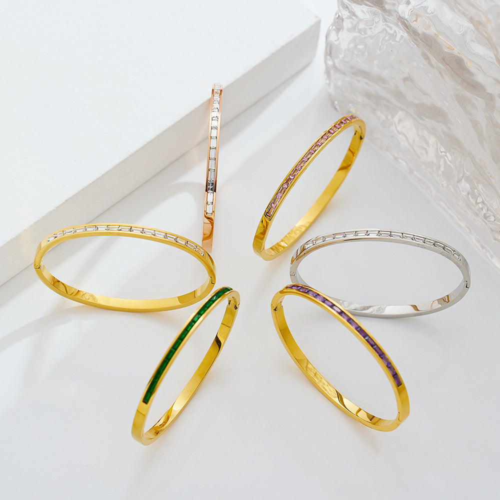 Stainless Steel 18k Gold PVD Plated Colorful Zirconia Gold Bangle Other Fashion Bracelets & Bangles Fashion Bracelets Bangles