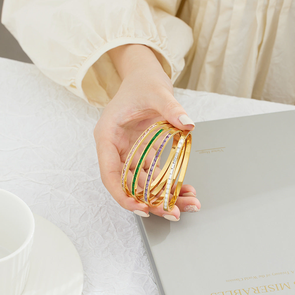Stainless Steel 18k Gold PVD Plated Colorful Zirconia Gold Bangle Other Fashion Bracelets & Bangles Fashion Bracelets Bangles
