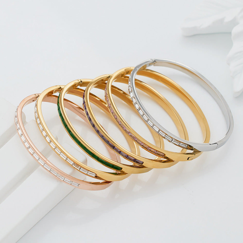 Stainless Steel 18k Gold PVD Plated Colorful Zirconia Gold Bangle Other Fashion Bracelets & Bangles Fashion Bracelets Bangles