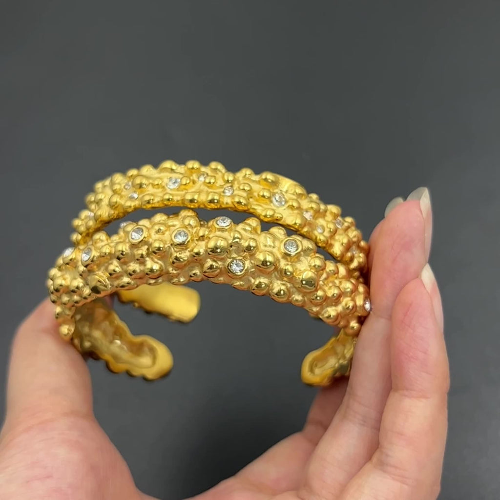 18K Gold PVD Plated Stainless Steel Fashion Cuff Bracelets White Zircon Bangles-Elegant Jewelry with White Zircons