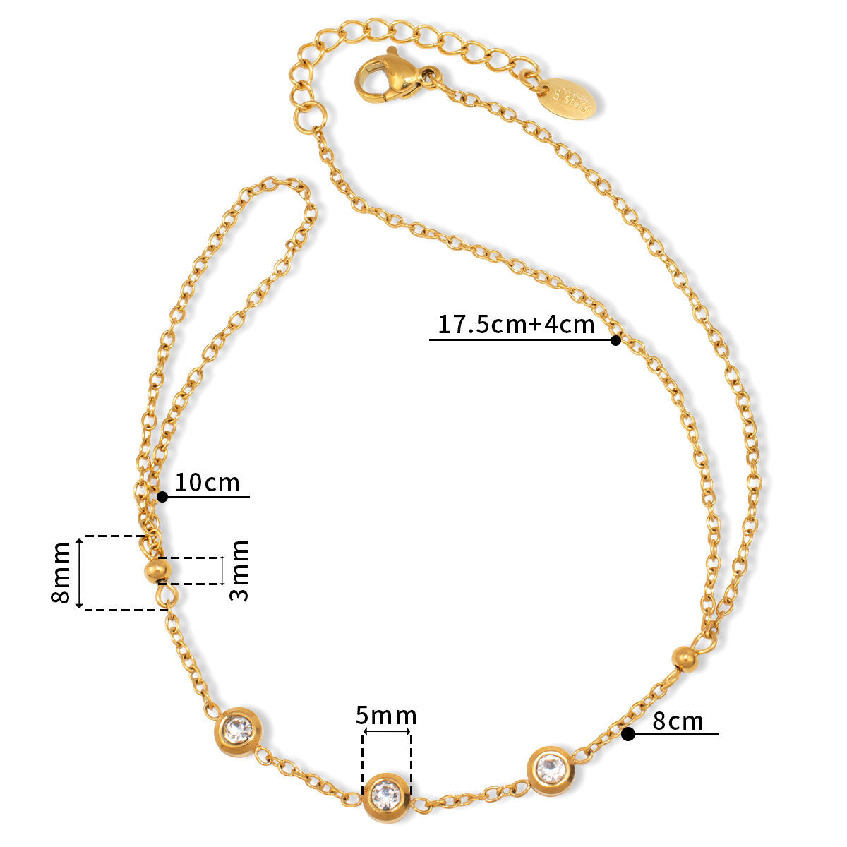 Zircon Real Gold PVD Stainless Steel for Bracelet Fashion Jewelry with Heart Accents Gift for Girls for Anniversaries or Parties