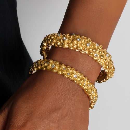18K Gold PVD Plated Stainless Steel Fashion Cuff Bracelets White Zircon Bangles-Elegant Jewelry with White Zircons