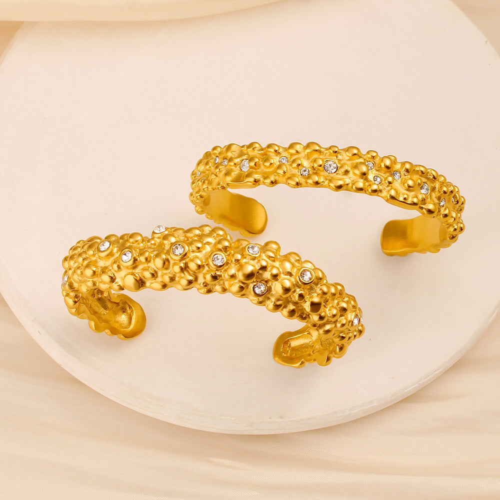 18K Gold PVD Plated Stainless Steel Fashion Cuff Bracelets White Zircon Bangles-Elegant Jewelry with White Zircons