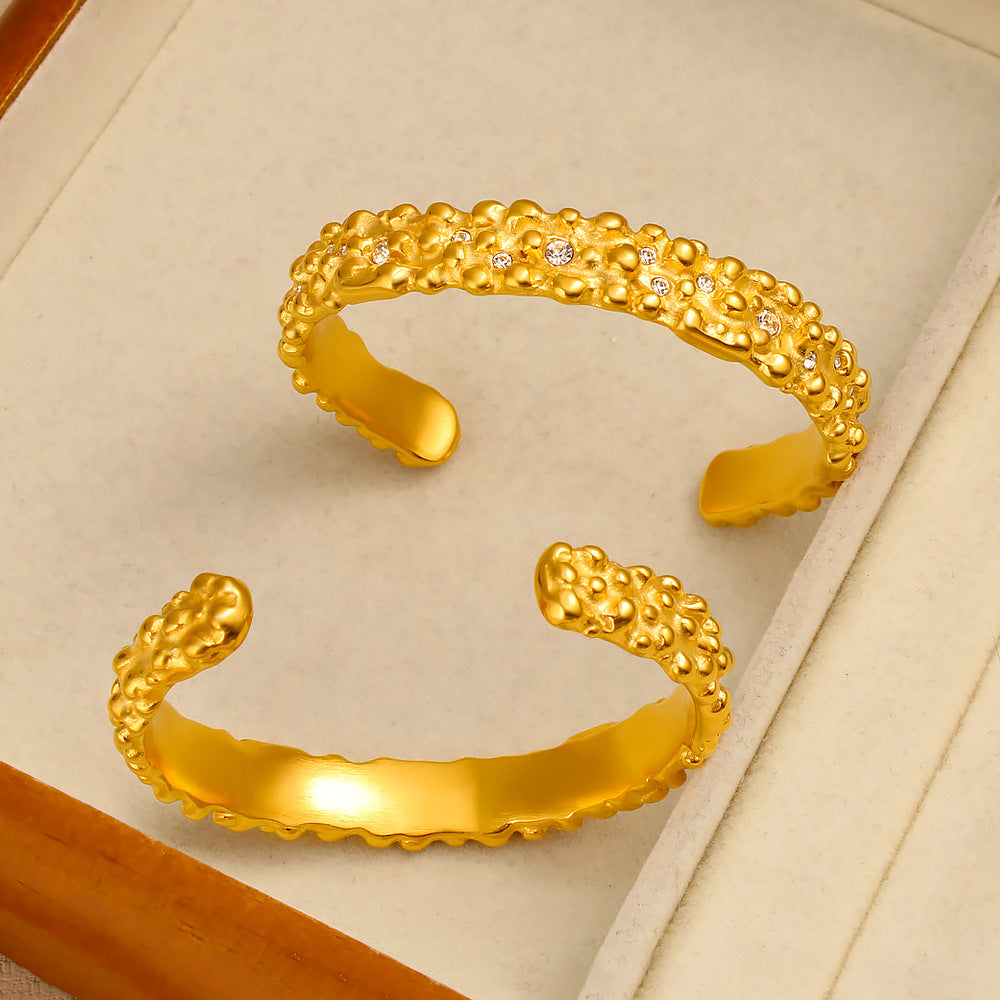 18K Gold PVD Plated Stainless Steel Fashion Cuff Bracelets White Zircon Bangles-Elegant Jewelry with White Zircons