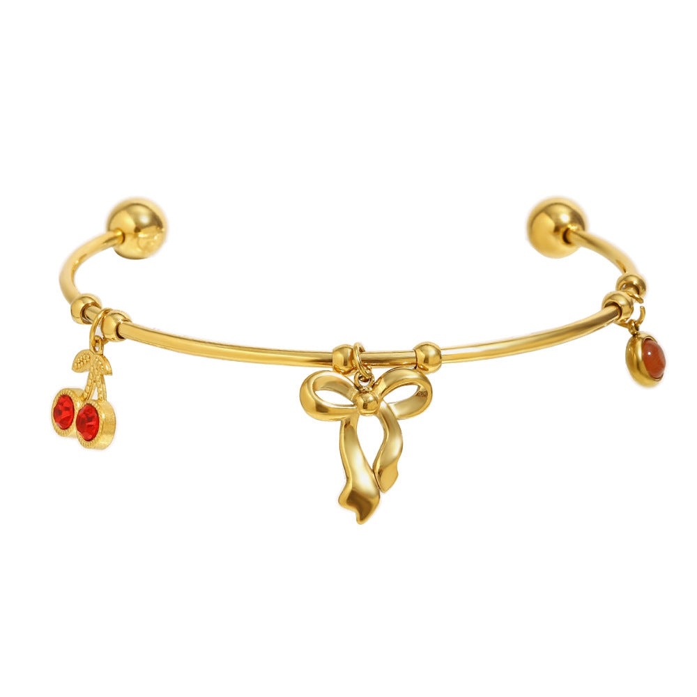 Wholesale Open Bangle Fashion Cuff Bracelets Real 18k Gold PVD Plated Stainless Steel with Charms