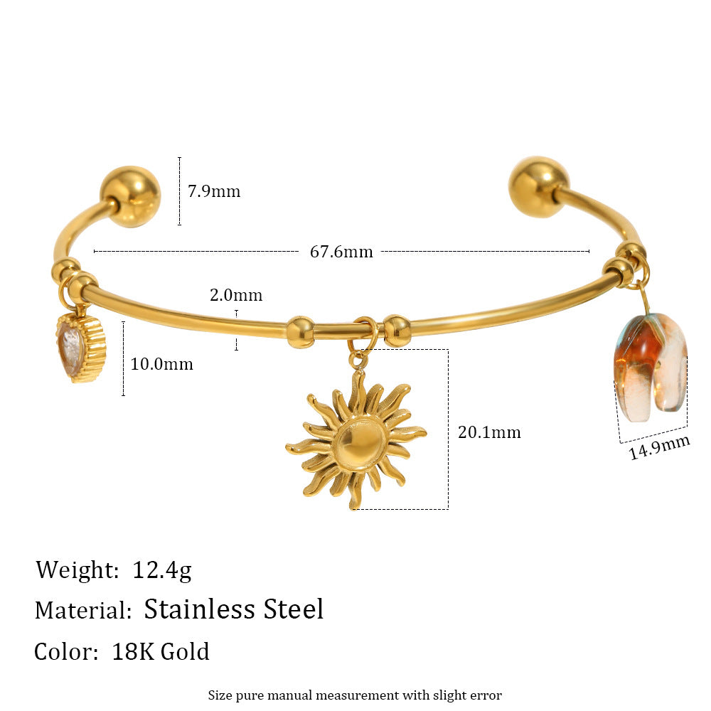 Wholesale Open Bangle Fashion Cuff Bracelets Real 18k Gold PVD Plated Stainless Steel with Charms