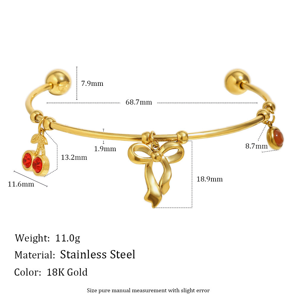 Wholesale Open Bangle Fashion Cuff Bracelets Real 18k Gold PVD Plated Stainless Steel with Charms