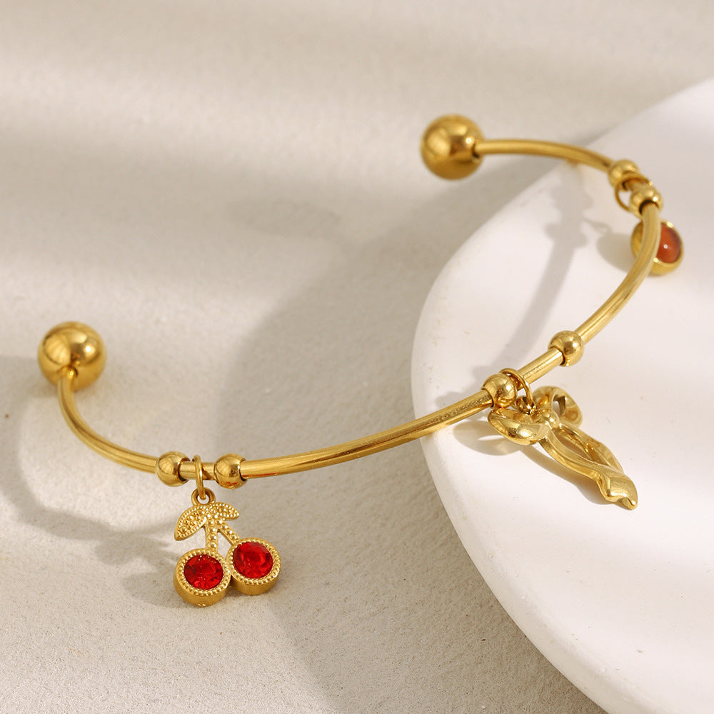 Wholesale Open Bangle Fashion Cuff Bracelets Real 18k Gold PVD Plated Stainless Steel with Charms