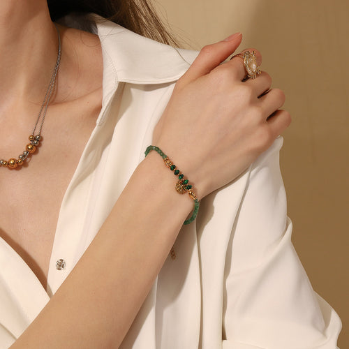 18k Real Gold PVD Plated Stainless Steel Natural Stone Bracelets with Charm