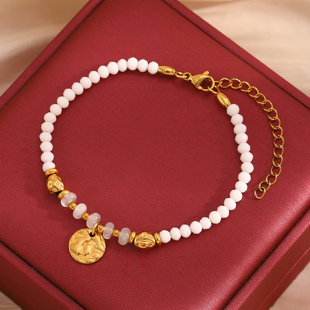 18k Real Gold PVD Plated Stainless Steel Natural Stone Bracelets with Charm