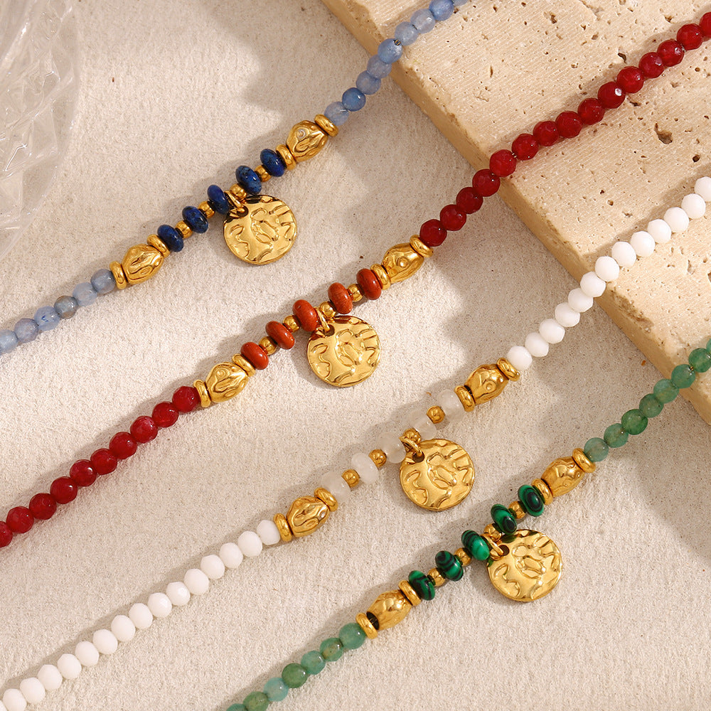 18k Real Gold PVD Plated Stainless Steel Natural Stone Bracelets with Charm
