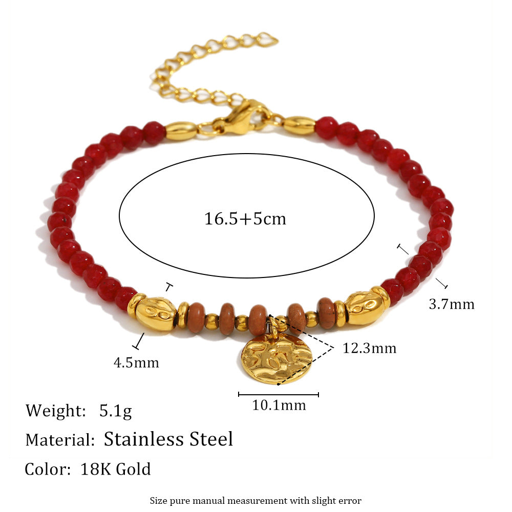 18k Real Gold PVD Plated Stainless Steel Natural Stone Bracelets with Charm