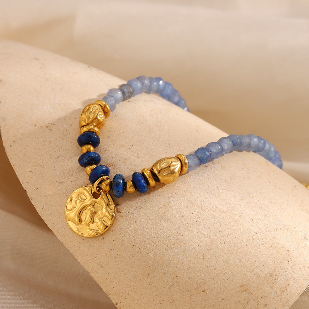 18k Real Gold PVD Plated Stainless Steel Natural Stone Bracelets with Charm