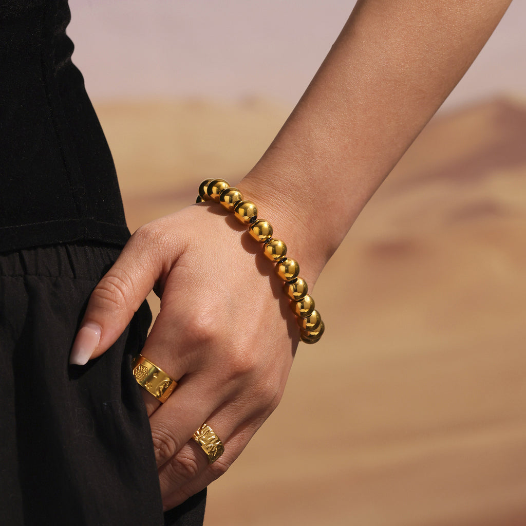 18k Gold PVD Plated Beads Bracelets Women Stainless Steel Jewelry Bracelet