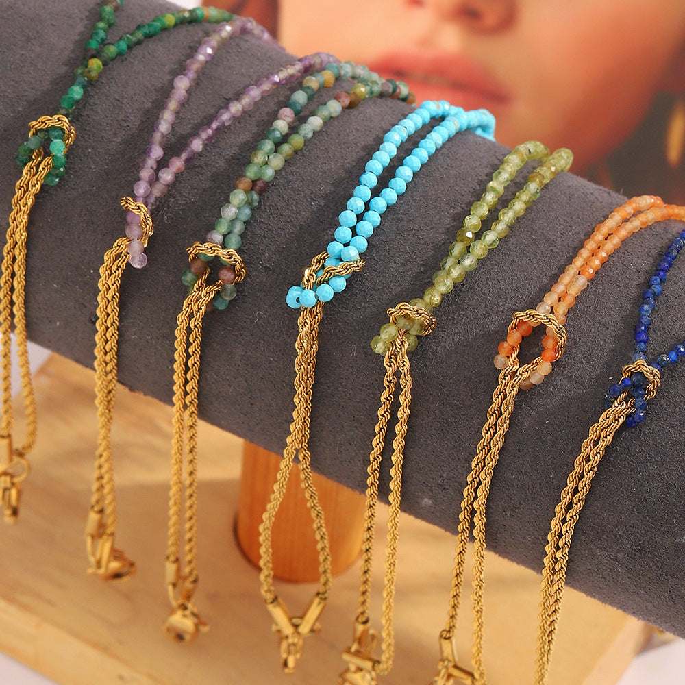 2 Layers 18k Gold PVD Plated Natural Stone Adjustable Women Bracelet