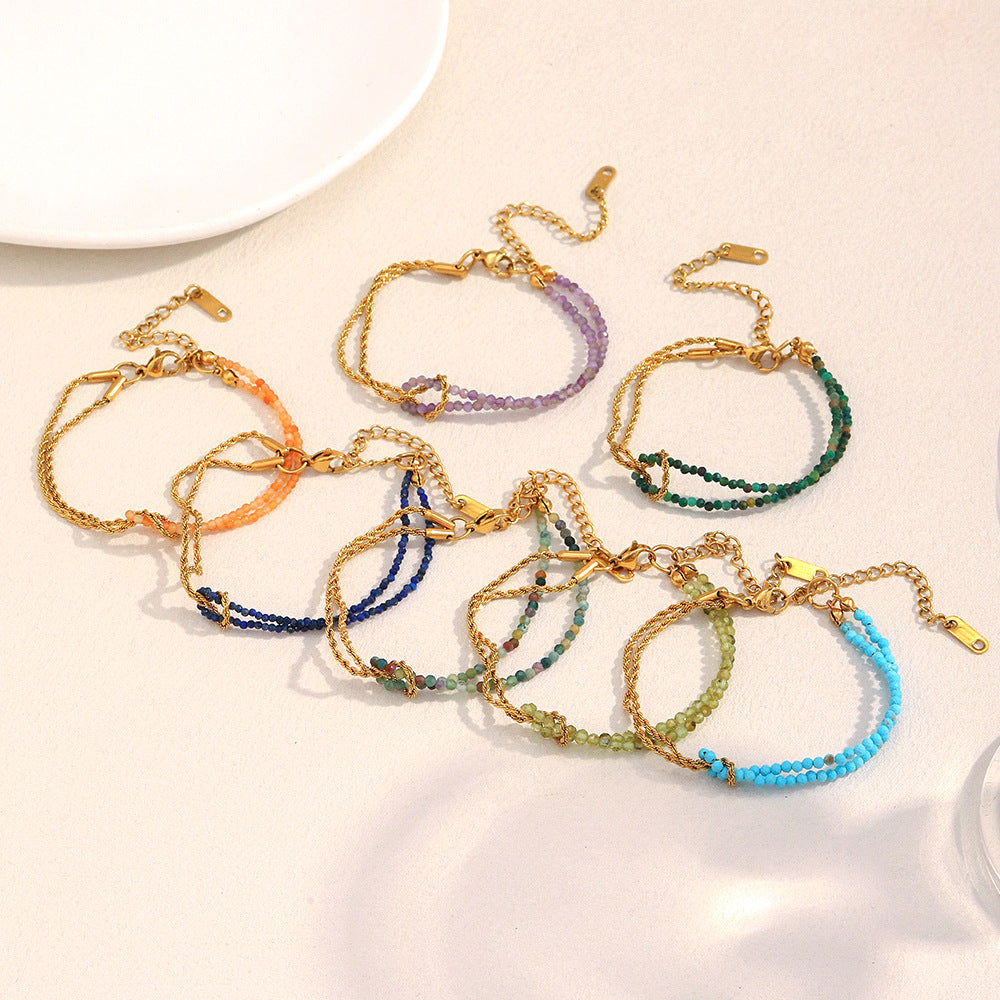 2 Layers 18k Gold PVD Plated Natural Stone Adjustable Women Bracelet
