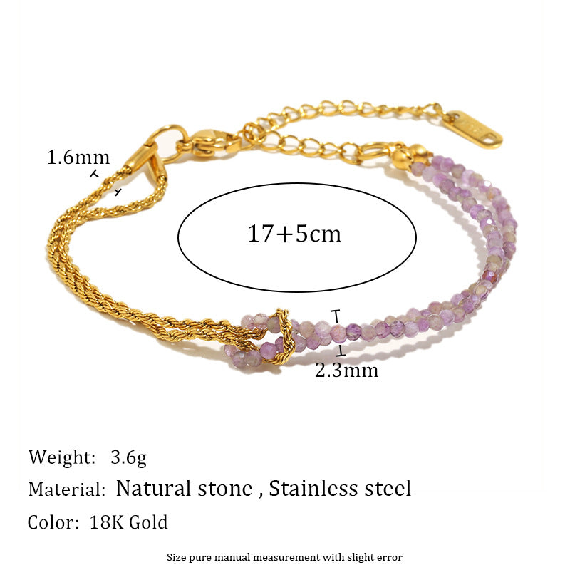 2 Layers 18k Gold PVD Plated Natural Stone Adjustable Women Bracelet