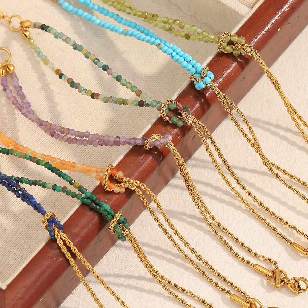 2 Layers 18k Gold PVD Plated Natural Stone Adjustable Women Bracelet