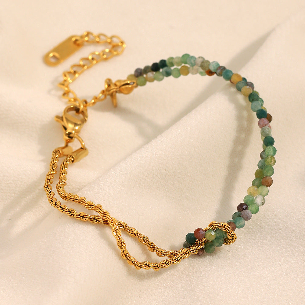 2 Layers 18k Gold PVD Plated Natural Stone Adjustable Women Bracelet