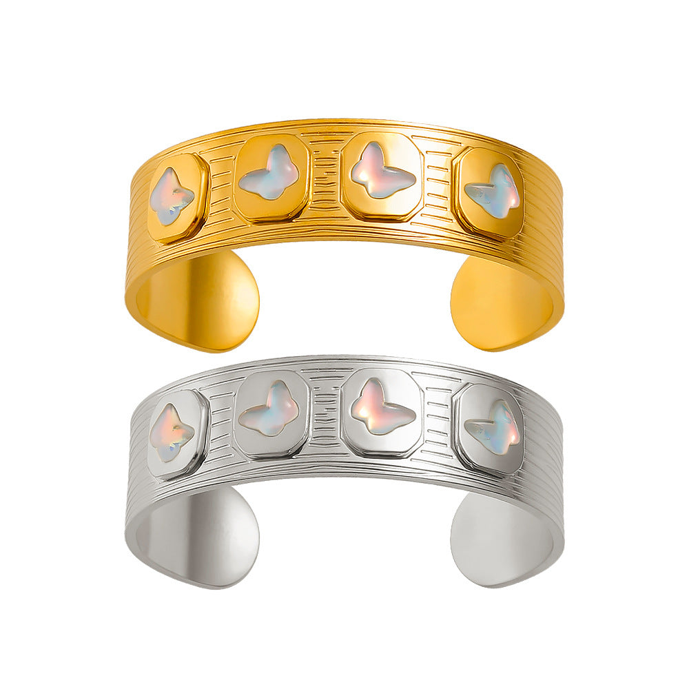 Stainless Steel 18K Gold Plated Cute Little butterfly Open Wide Cuff Bangles Women's Fashion Jewelry Gift Wholesale