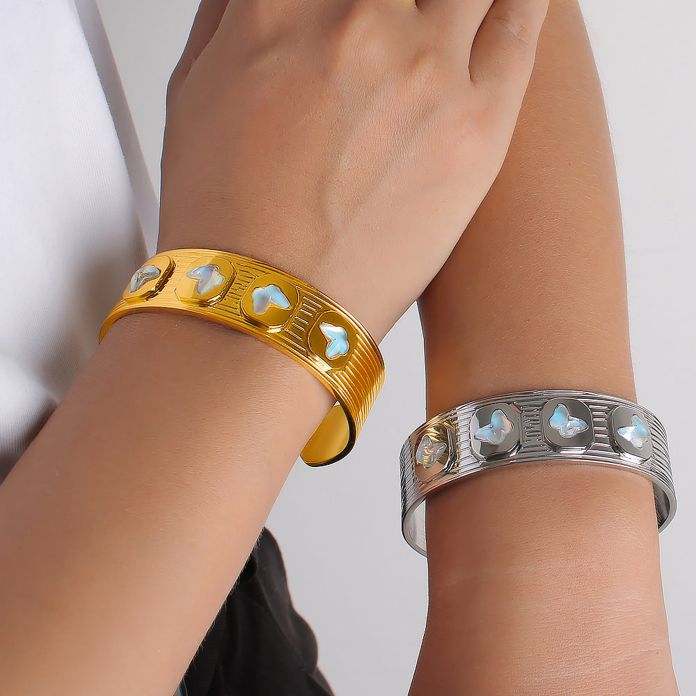 Stainless Steel 18K Gold Plated Cute Little butterfly Open Wide Cuff Bangles Women's Fashion Jewelry Gift Wholesale