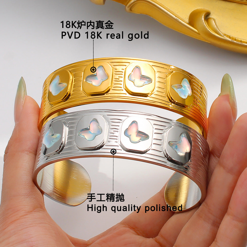 Stainless Steel 18K Gold Plated Cute Little butterfly Open Wide Cuff Bangles Women's Fashion Jewelry Gift Wholesale
