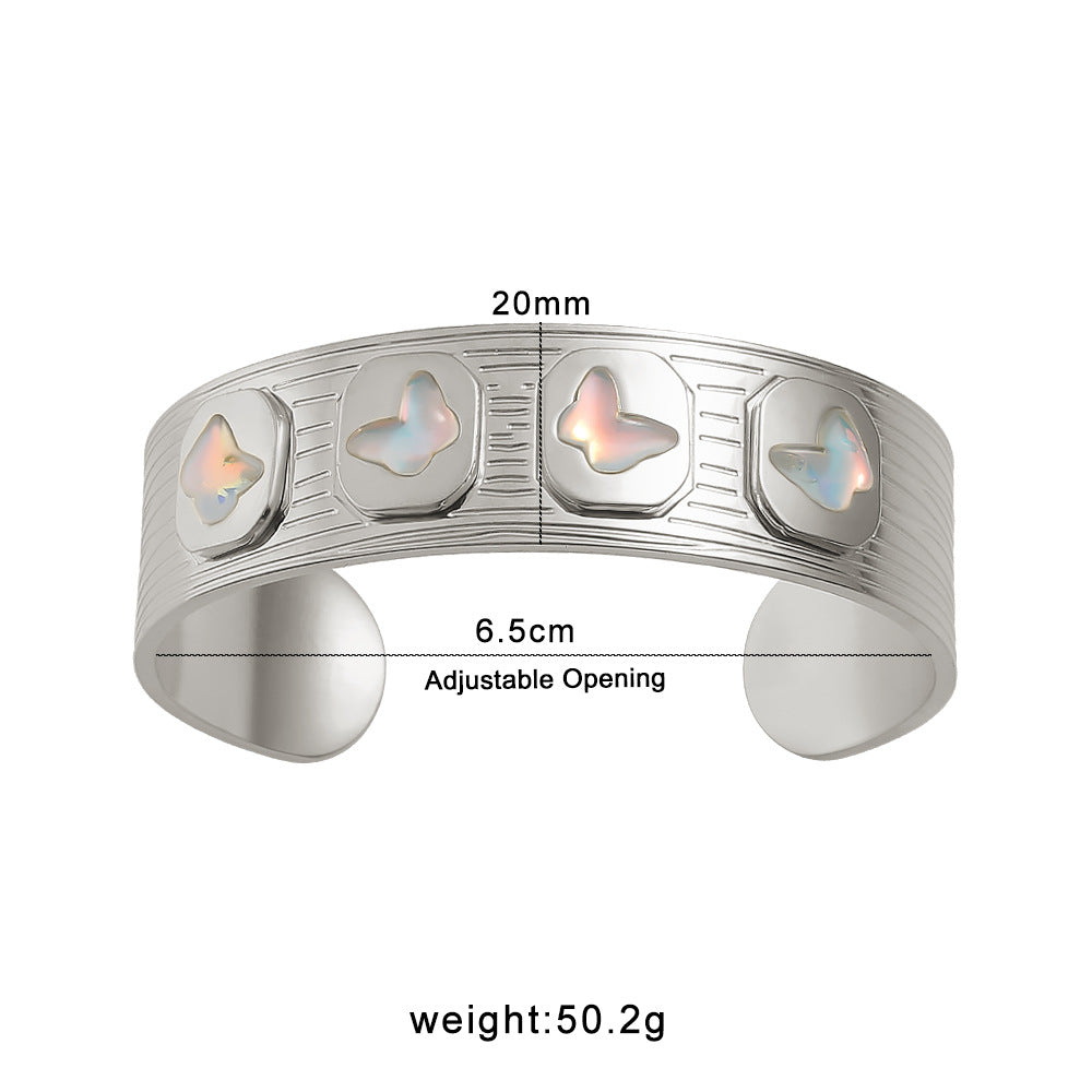 Stainless Steel 18K Gold Plated Cute Little butterfly Open Wide Cuff Bangles Women's Fashion Jewelry Gift Wholesale