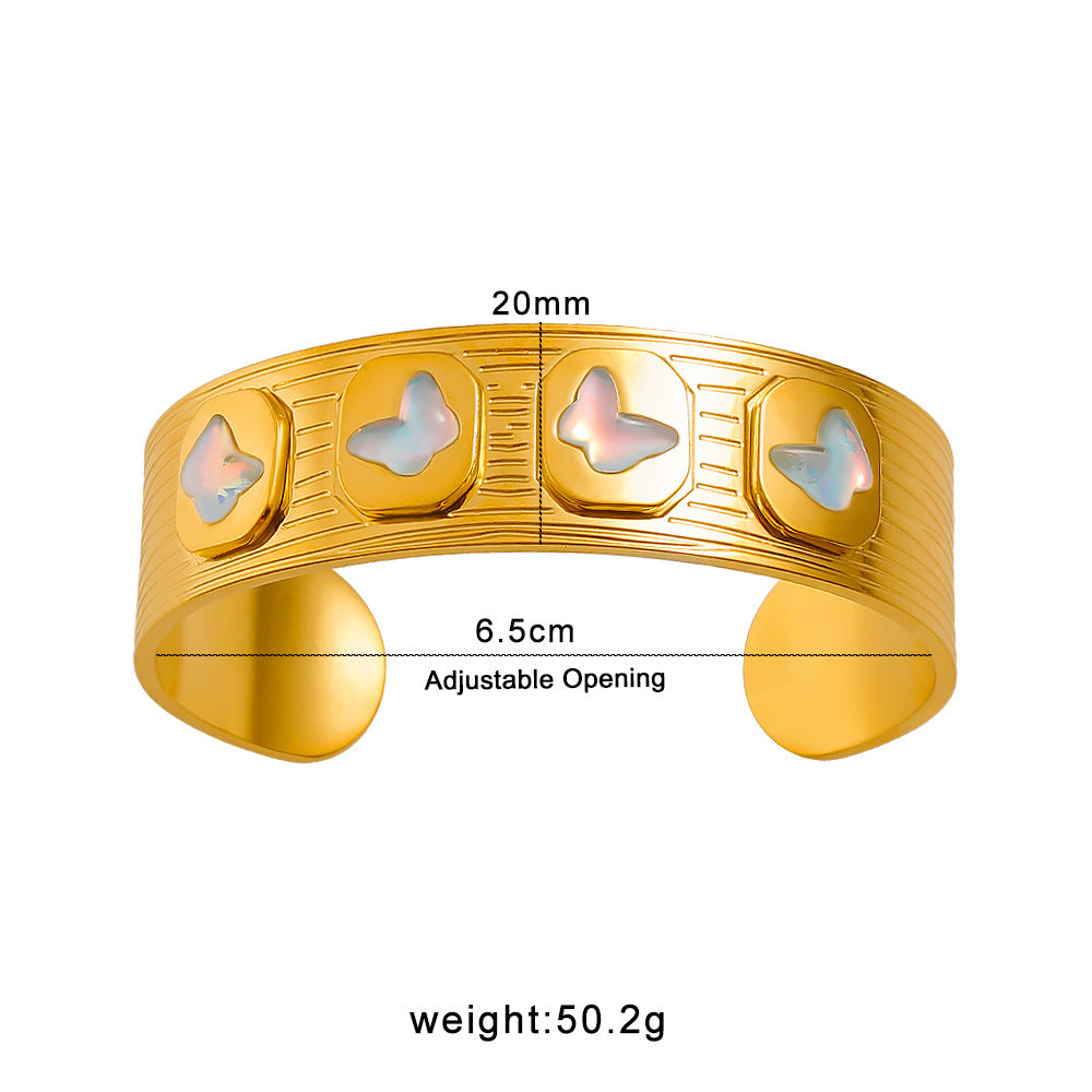 Stainless Steel 18K Gold Plated Cute Little butterfly Open Wide Cuff Bangles Women's Fashion Jewelry Gift Wholesale