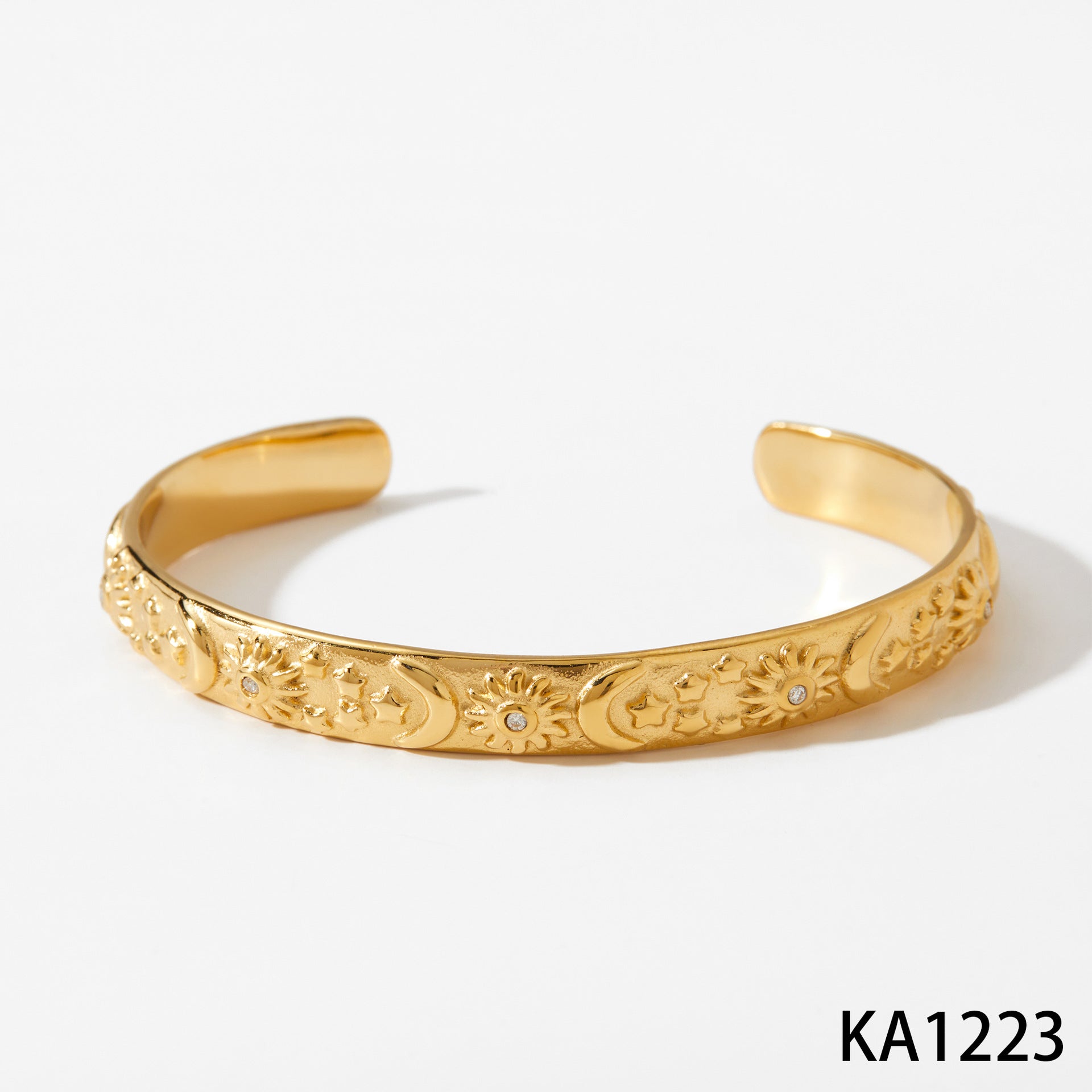 Customizable 18K Gold PVD Plated Stainless Steel Zirconia Open Cuff Bracelets Fashionable Bangles for Women