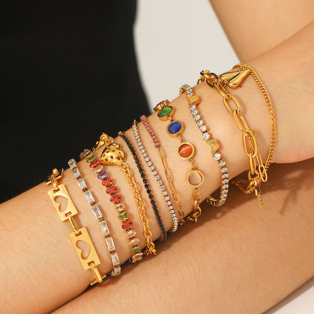 Customizable Stainless Steel 18K Gold PVD Plated Chain Bracelets & Bangles Trendy Zircon Waterproof Hypoallergenic Unisex Gift