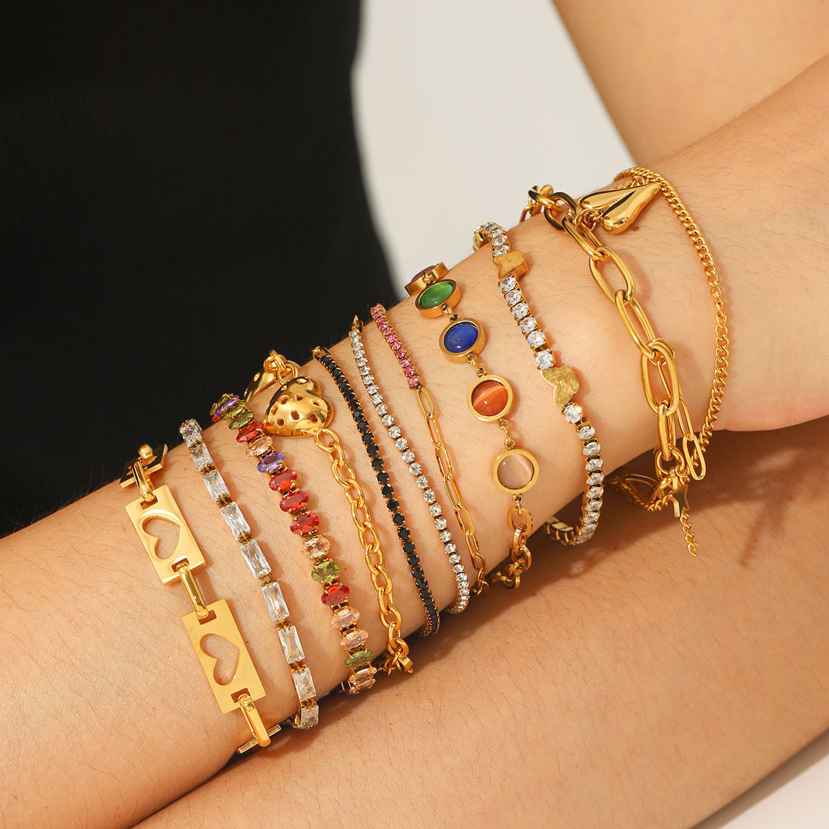 Customizable Stainless Steel 18K Gold PVD Plated Chain Bracelets & Bangles Trendy Zircon Waterproof Hypoallergenic Unisex Gift
